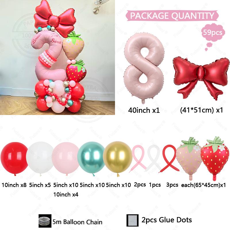 59pcs Strawberry Balloon Garland Set Suitable for Birthday Wedding Anniversary Graduation Ceremony Indoor/outdoor Decorations