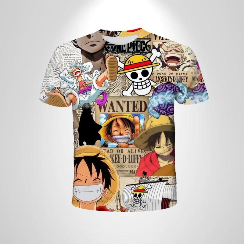 Cartoon Short-sleeved Cosplay Luffy Men  Anime One Piece Boy T-shirt Mans Top Boy Loose Men Clothing Black T-shirt