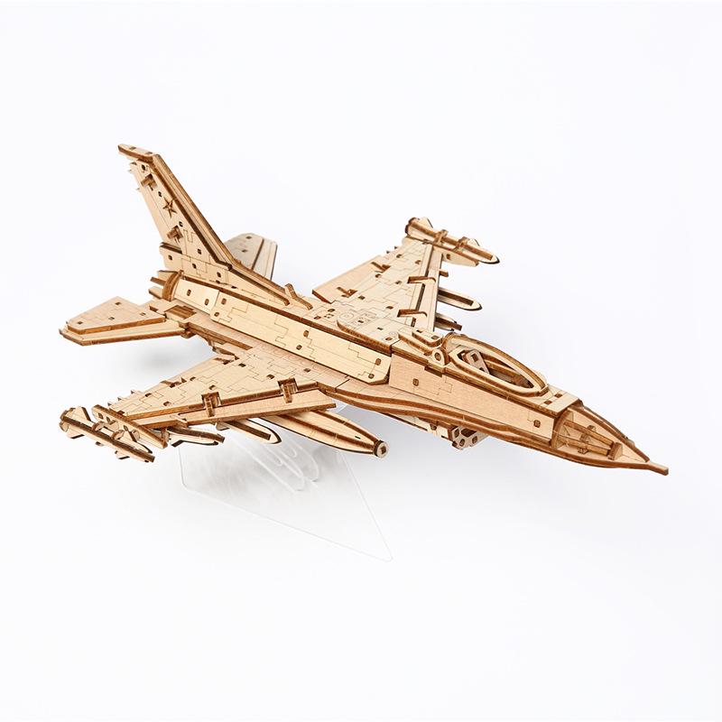 3D Wooden Fighter Jet Jigsaw Puzzle: Children s Educational Science and Technology Toy Assembly Model Ornament
