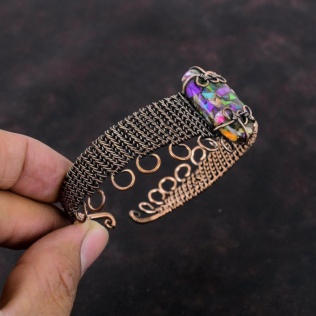 Fiesta Kingman Türkis Armreif Kupferdraht umwickelt Verstellbares Manschettenarmband Multi Kupfer Türkis Manschette Handgefertigter Edelsteinschmuck Zum Geschenk