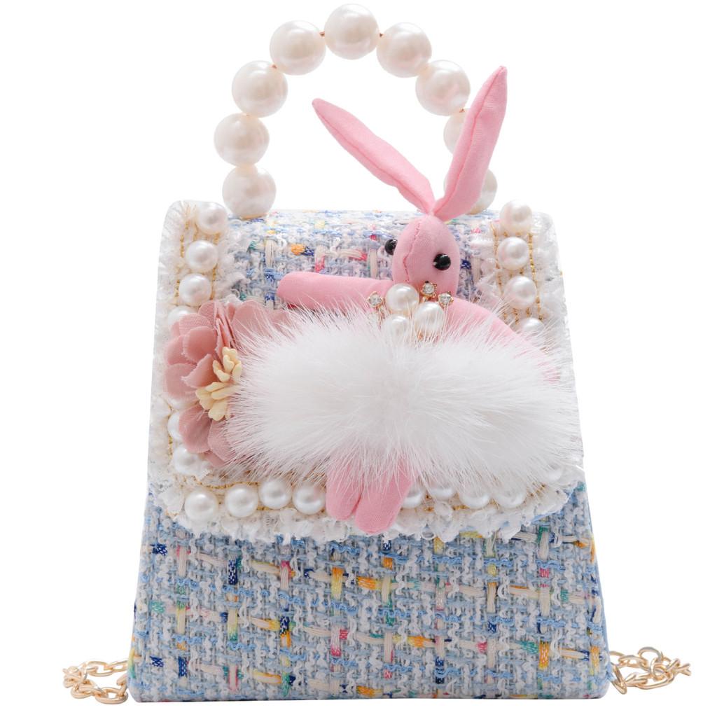 Cartoon Cute Bunny Pearl Handbag With Sequins Breathable Material Crossbody Bag