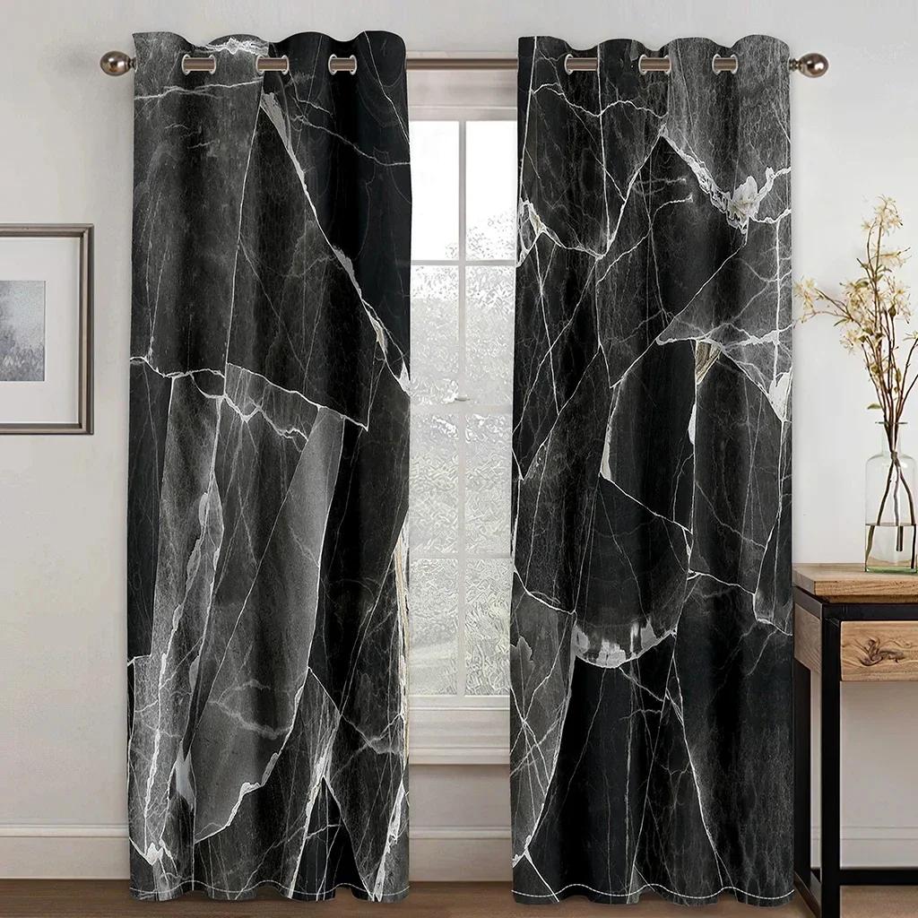 

3D 2 шт. Современные абстрактные черно-золотые мраморные шторы для гостиной, декор, цифровая печать, шторы для гостиной на люверсах 2x50Wx50H(CM)&Hook