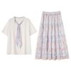 Plus-size Women's Sweet Short-sleeved T-shirt and Skirt Set for Summer, Slimming and Casual Style