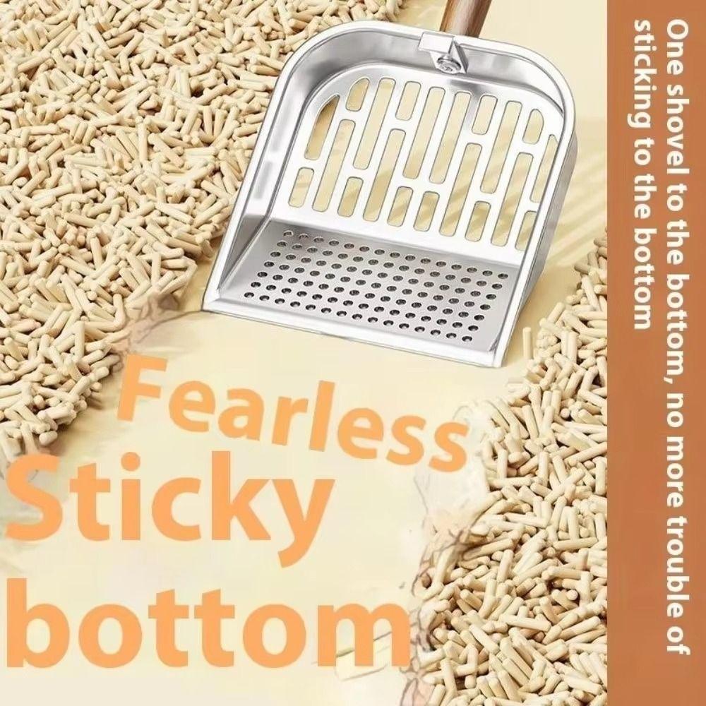Stainless Steel Cat Litter Scoop Wooden Handle Long Handled Litter Box Shovel Large with Hanging Hook Pet Waste Picker