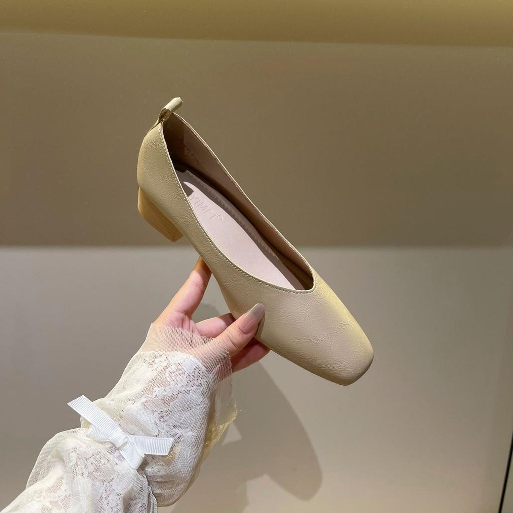 Soft Sole New Comfortable and Breathable Low Heel Square Head Shallow Mouth Single Shoes Women's Soft Cotton Flat Bottom Non-grinding Feet Grandma Sho