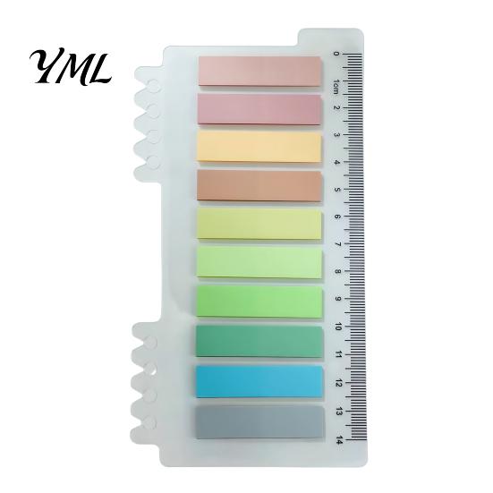 Morandi Color Page Markers Index Sticker Tabs with Built-in Scale Ruler, Transparent Office Document Dividers PET Markers, Compact Writable