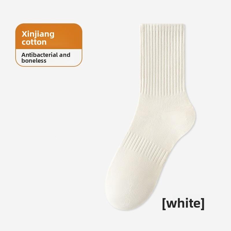 Pure Cotton Socks, Mid-length, Size 7A, Antibacterial, Sweat-absorbing, Odor-resistant, Business-style, Men's, Sport and Casual Long Socks