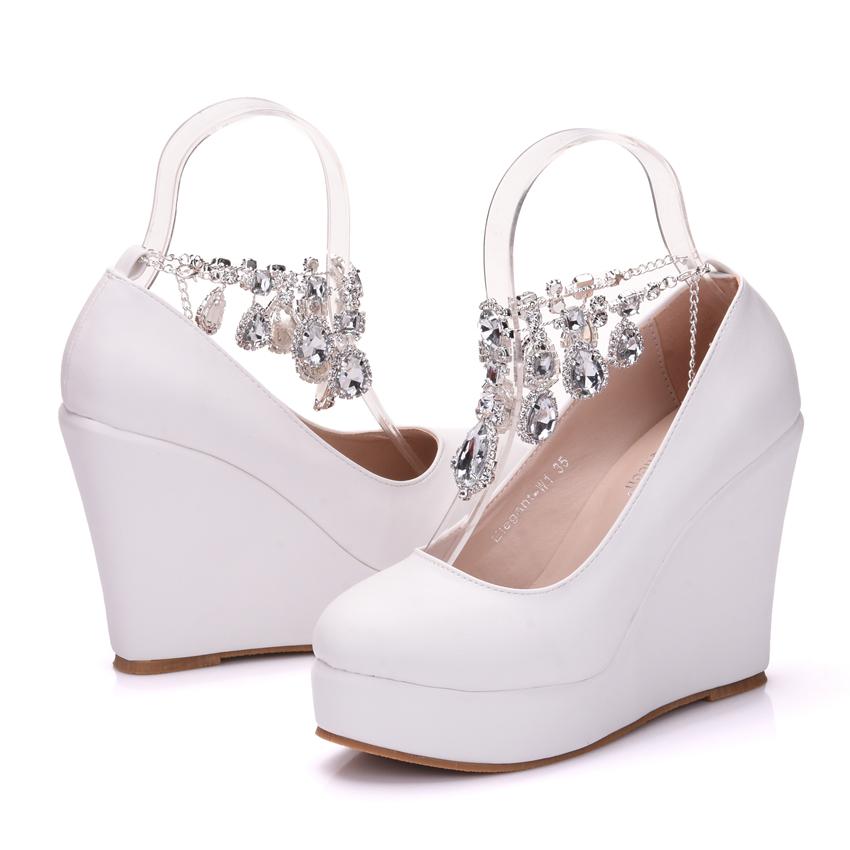 Buy Crystal Queen Ankle Strap High Wedges Platform Pumps Large Size