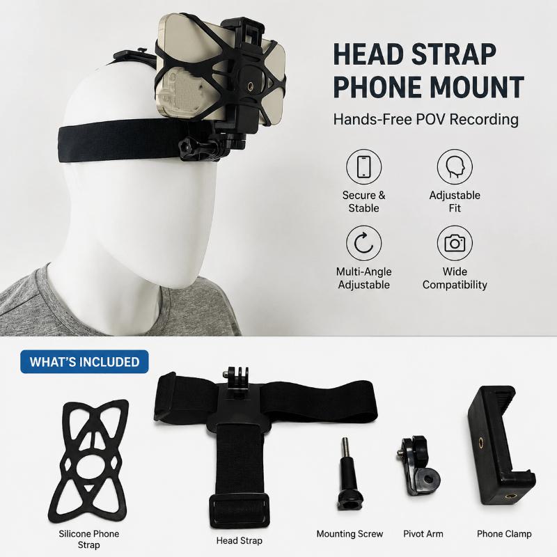 5Pcs Anti-Slip Head Harness Mount Kit Universal Fit Mobile Phones Action Cameras for Hiking Skiing First-Person Filming