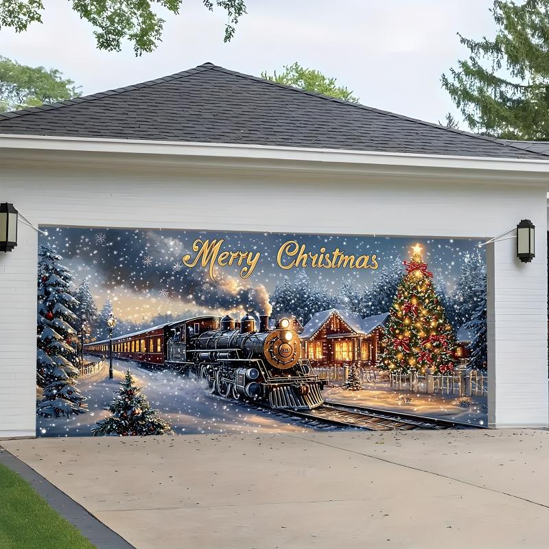 1pc 2D flat, Merry Christmas garage door banner - for home, wall, yard - festive outdoor decoration, no power required wsj