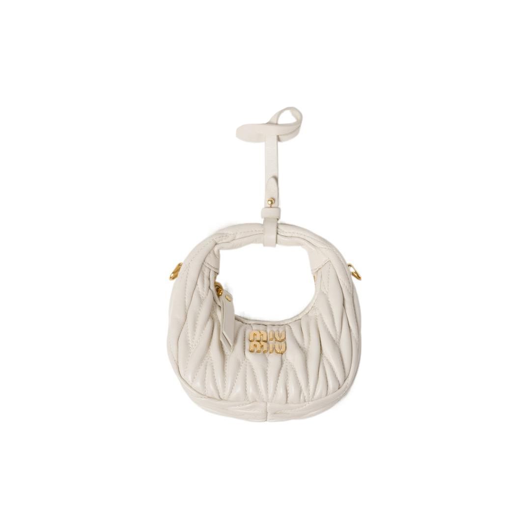 

MIU MIU Wander Series Matelassé Metal Letter Logo Zipper Closure Detachable Adjustable Shoulder Strap Hobo Bag Women Handbags White 5NR019-2FPP-F0009 Basic Set (Bag+Dust Bag)