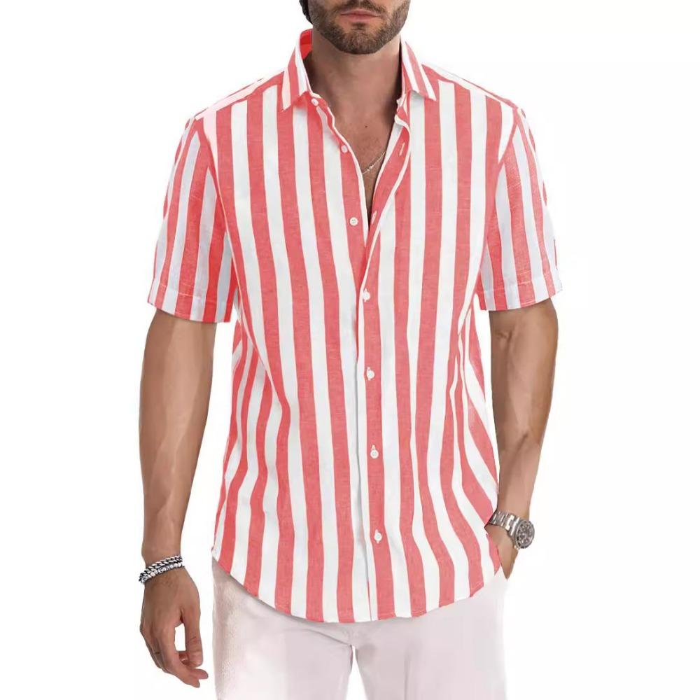 Summer Men's Casual Striped Lapel Short Sleeved Shirt