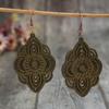 New Vintage Ethnic Style Long Wooden Earrings with Carved Patterns