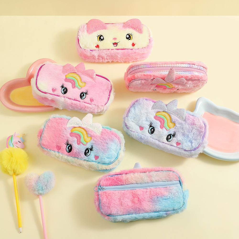 Furry Pencil Holder Adorable Cute Pencil Case Cartoon Stationery Bag Soft Plush Pencil Bag For Stationery Storage School