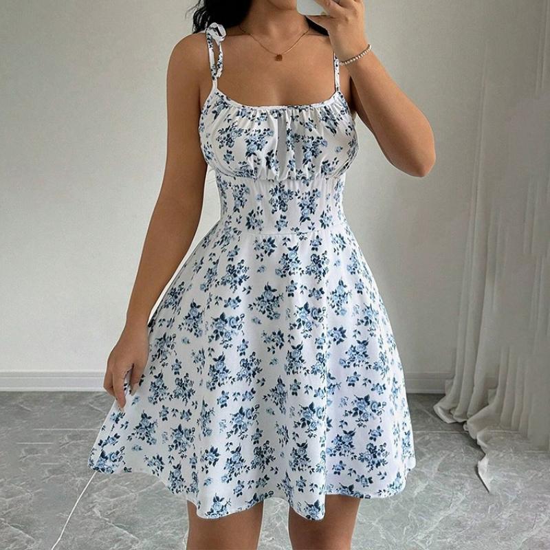 Women's Summer Floral Spaghetti Strap Beach Short Dress,Womens Dresses,Woman Clothing,Woman Clothes,Sundress,New In Dress