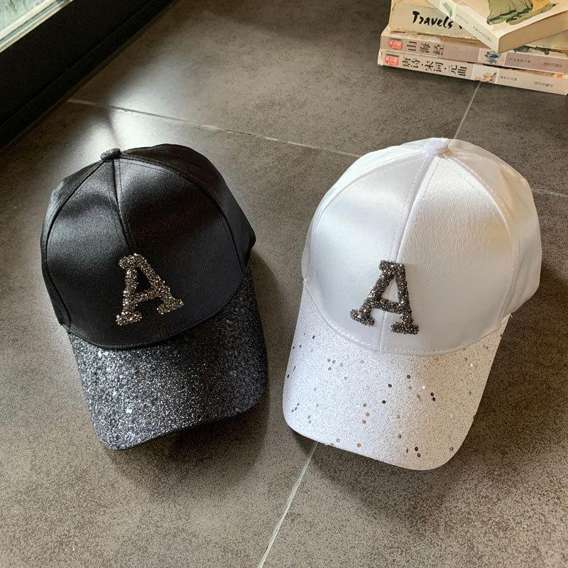Fashion Shiny Letter A Baseball Cap Women Girl Silk Satin Spring Summer Snapback Hats Outdoor Sports Hip Hop Sun Hats Female