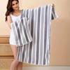 Quick-Dry Coral Fleece Striped Bath Towel - Soft, Absorbent, Large for Couples