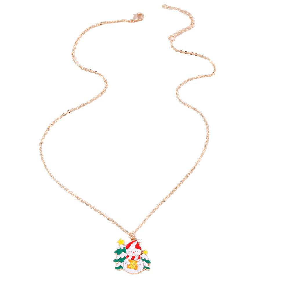 Trendy Christmas Necklace with Santa, Wreath, and Snowman Pendants