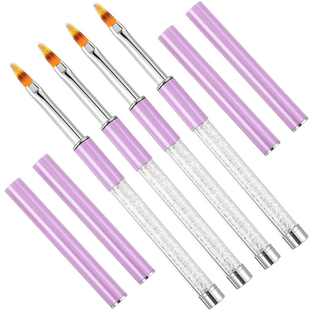 4pcs Ombre Nail Brush, Nail Painting Art Brushes with Rhinestone Handle for Gradient Gel Polish Manicure Cleaning Nail Painting Tools