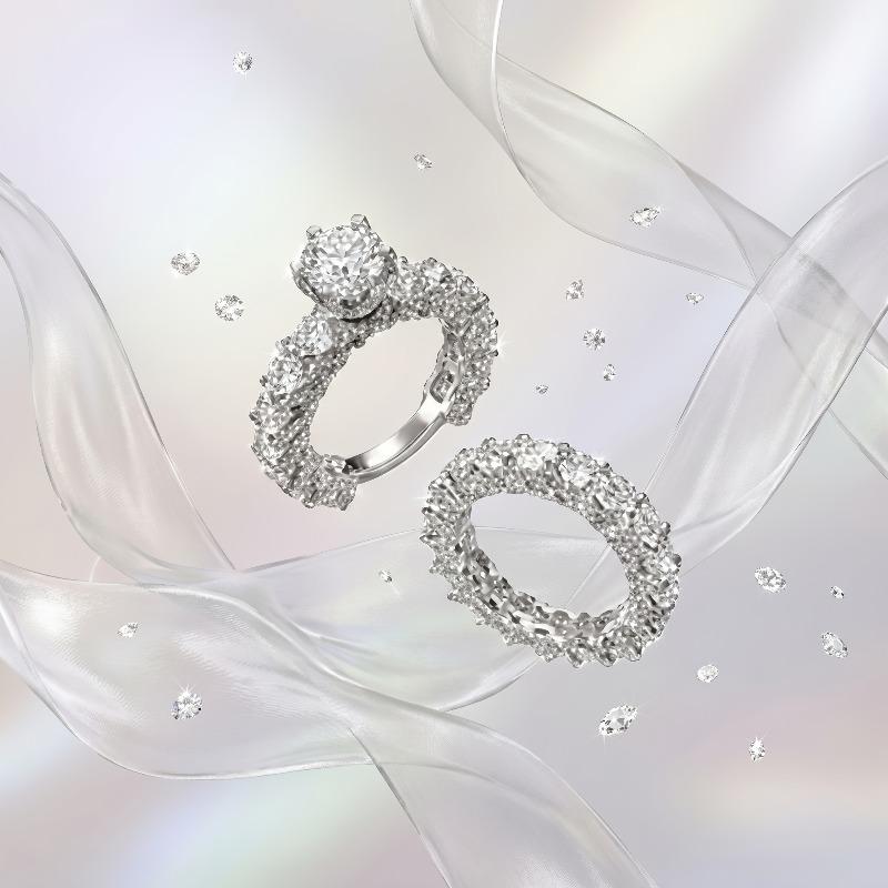 Pair of Full Rhinestone Ring Sets, Light Luxury and Fashionable, Simple and Versatile for Engagement and Proposal