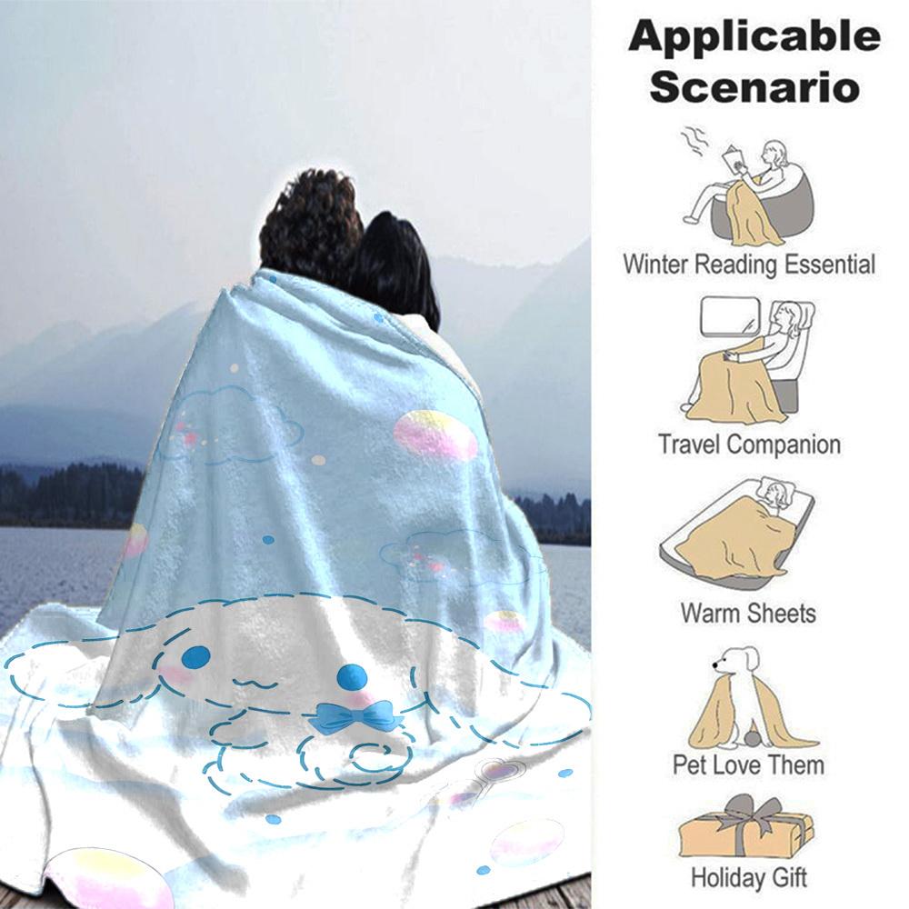 1pc Cinnamoroll Name Blanket Lightweight Flannel Throw for Sofa Bed Travel Camping Livingroom Office Couch Chair