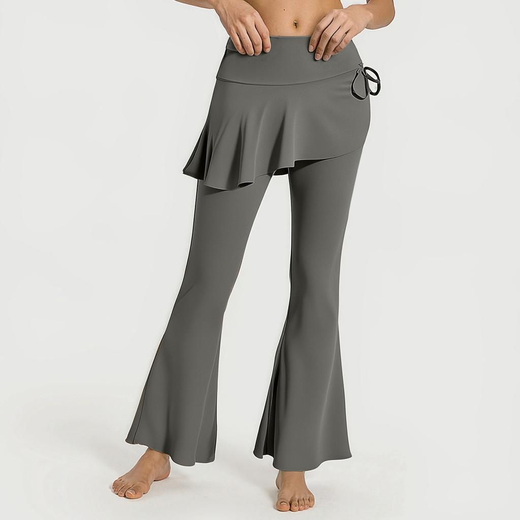 Women's 2-in-1 High Waisted Wide Leg Pants, Casual Solid Color Sports Pants, Yoga Pants