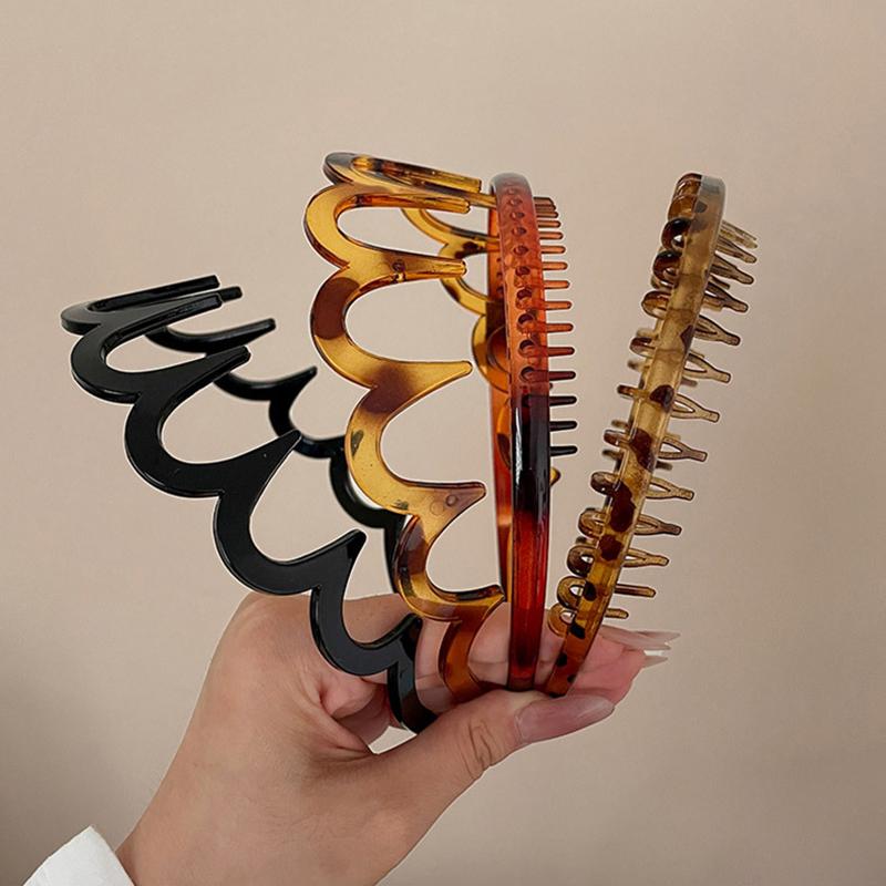 Elegant Solid Color Wave Hairbands For Women Trendy Toothed Non-Slip Hair Combs Hair Accessories Girl Face Wash Sports Headbands