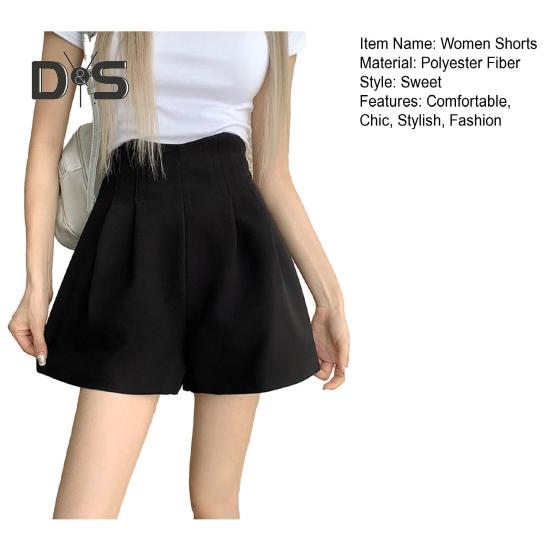 Damen Anzug-Shorts, hoch taillierte Plissee-Shorts, elegante Arbeitsshorts, lässige Loungewear mit weitem Bein
