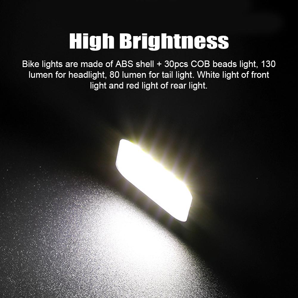 Conjunto de luzes de bicicleta LED 100mAh 130/80 Lumen Luzes de bicicleta dianteiras e traseiras IPX5 à prova d'água cauda de bicicleta