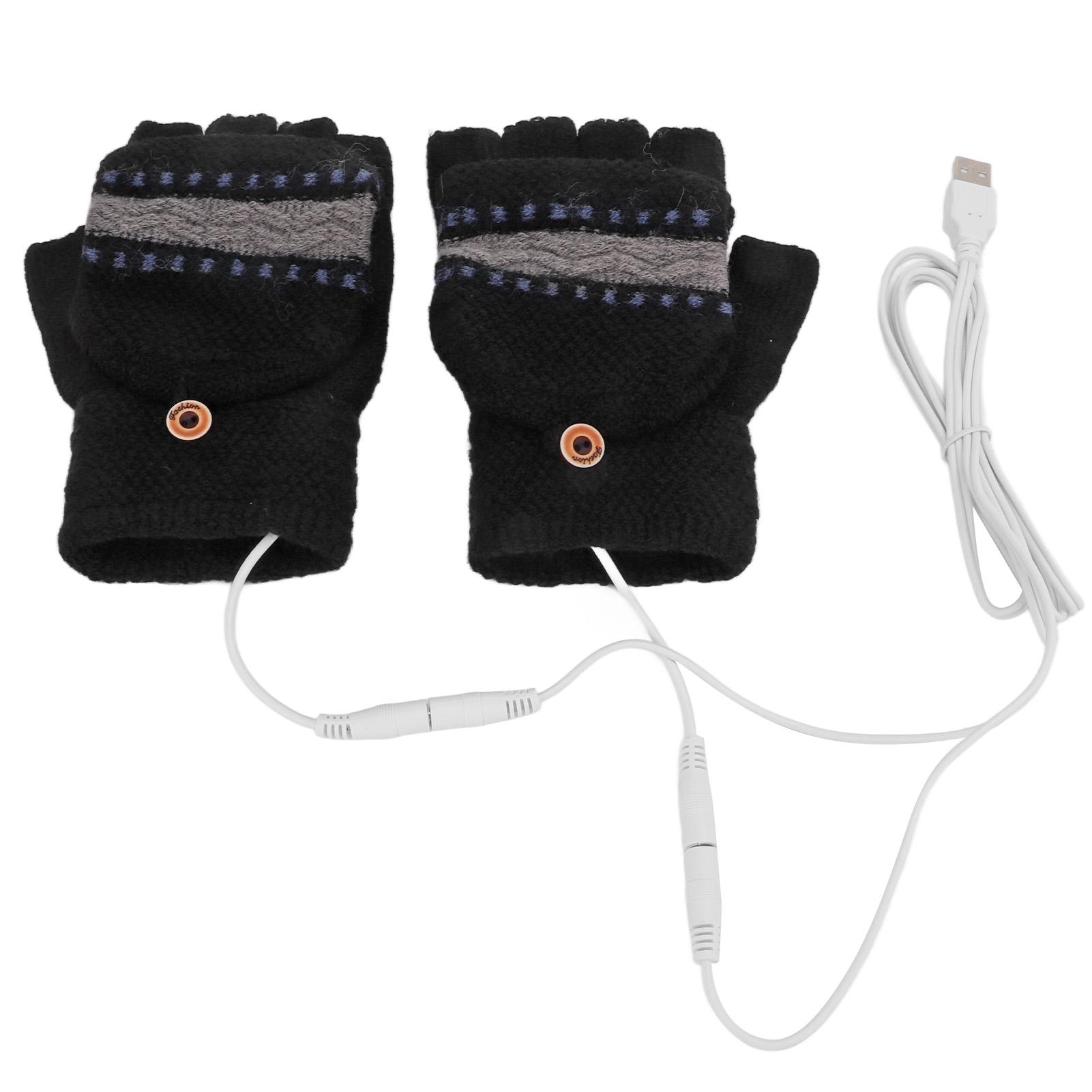 

1 пара USB нагреваемых перчаток вязаные без пальцев грелки для рук электрические согревающие перчатки для мужчин для печати спорта улицы черный