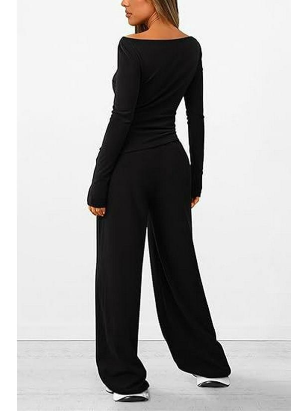 Asymmetrical Long-Sleeve T-Shirt & Wide-Leg Pants Casual Loungewear Set 2025 Autumn Collection