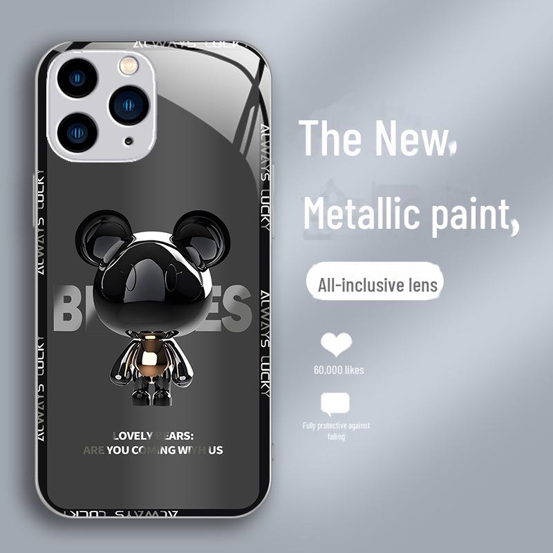 

Bear Metal Liquid Shell для Apple 13, 14 Pro Max и 11 Pro, Cartoon 13 Mini, X Premium Glass 11