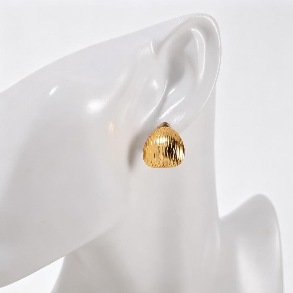 Heart-Shaped Pleated Texture Titanium Steel Stud Earrings - European & American Chic