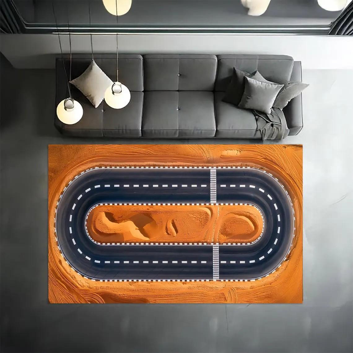 

Kids Race Track Rug ,Kids Car Play Mat, Green Race Track Rug,Start Line, Racetrack Rug,Kids Room Rug,Racing Car Decor Floor Mat 40x60CM