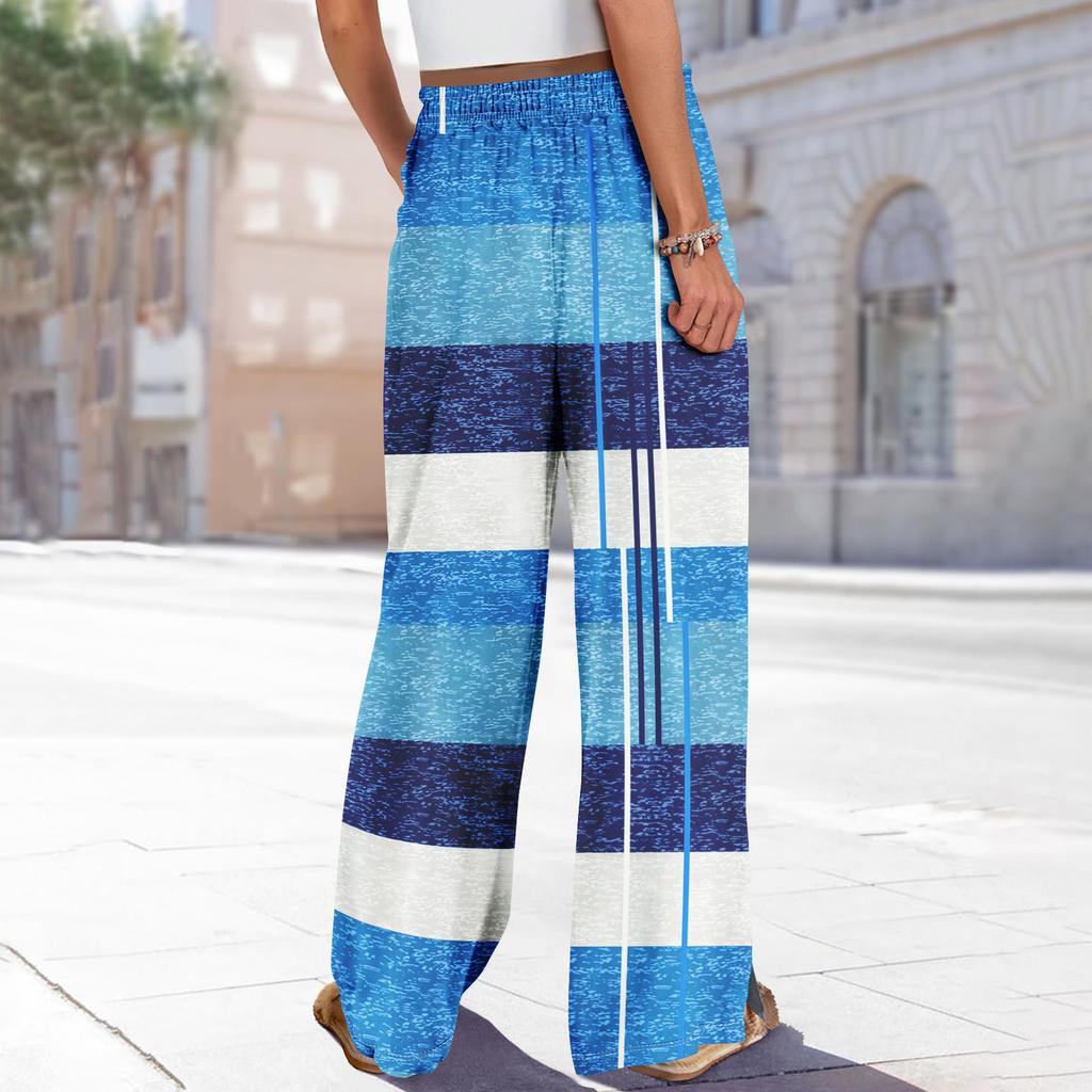 Women Summer Boho Palazzo Pants High Waist Wide Leg Floral Printing Casual Trousers With Pockets