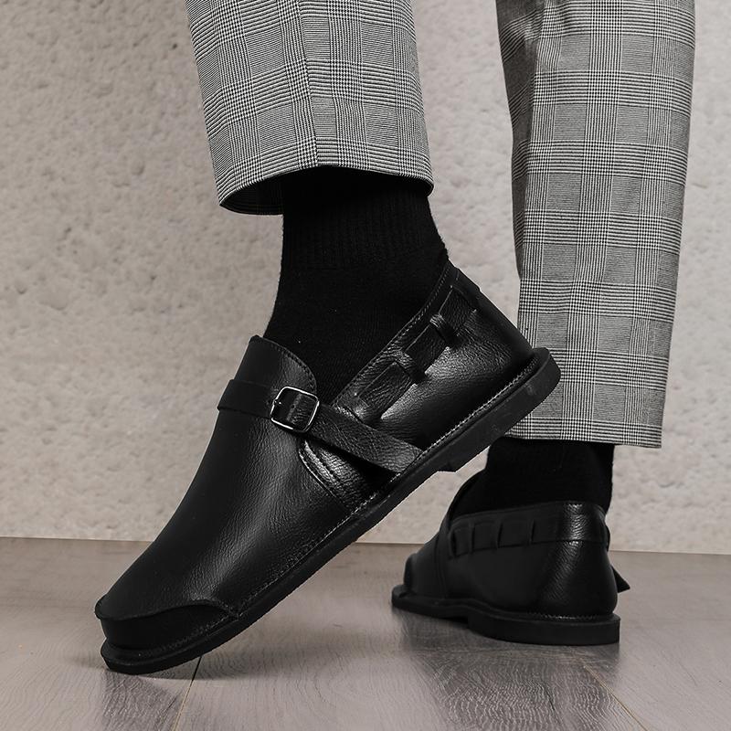 Fashion Summer Breathable Leather Casual Loafers Retro Style Quality Handmade Stitched Leather Shoe Fashion Men Business Commuting Shoes