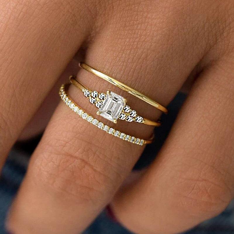 

Light Luxury Ring Three-Piece Set, High-End Geometric Ring For Women, Engagement Wedding Matching 10