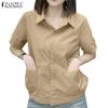 ZANZEA Women Casual Turn Down Collar Solid Color Short Sleeve Blouse