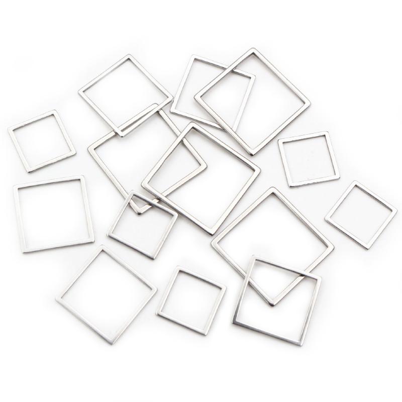 20pcs Stainless Steel Hollow Square Frame Pendant Charms Open Pressed Resin Frame Mold Bezel DIY Jewelry Making Accessories