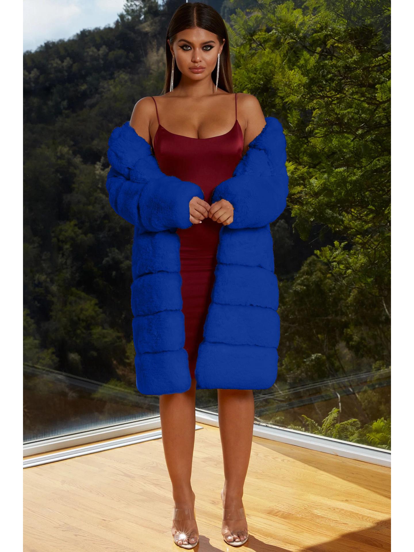 

Женское длинное пальто из искусственного меха с хлопковой подкладкой, плащ-ветровка Medium синий