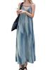 Nestkanina Cami Cool Summer DRS028 Women's Maxi-Length Dress, Dress, Flared, Long, A-Line, Spring/Summer Dress, (XL, Blue)