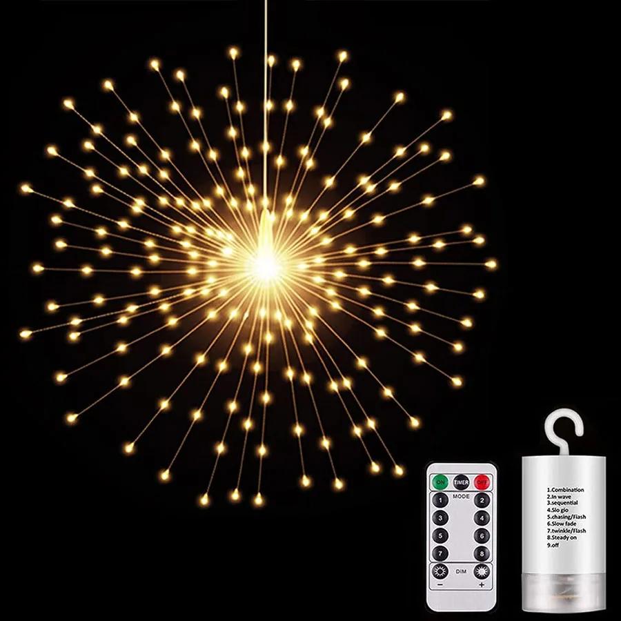 120/200 LED Firework Lights Outdoor Copper Wire Starburst String Light Battery Operated Fireworks Fairy Light with Remote