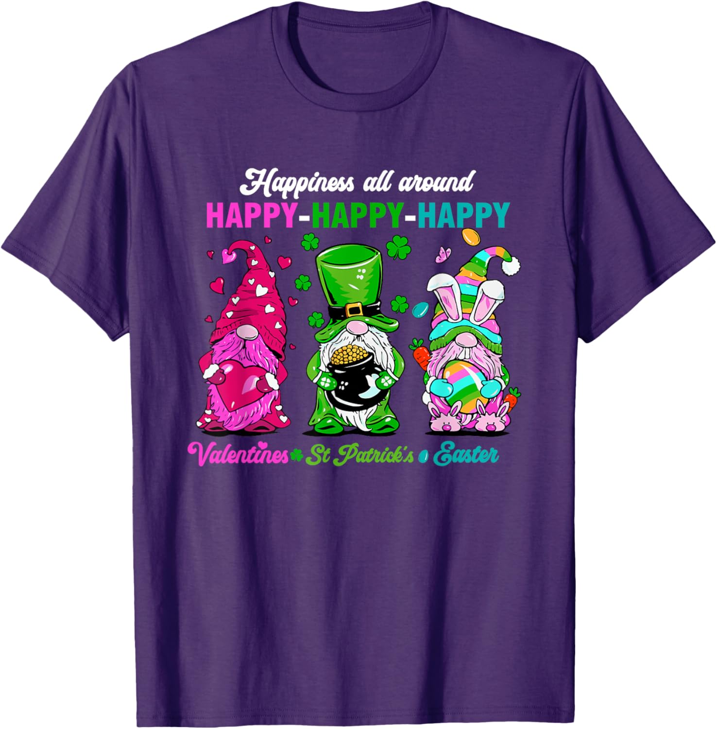 Happy Valentines St Patricks Easter Gnome Graphic T Shirt Men Casual Round Neck Cotton Tee S