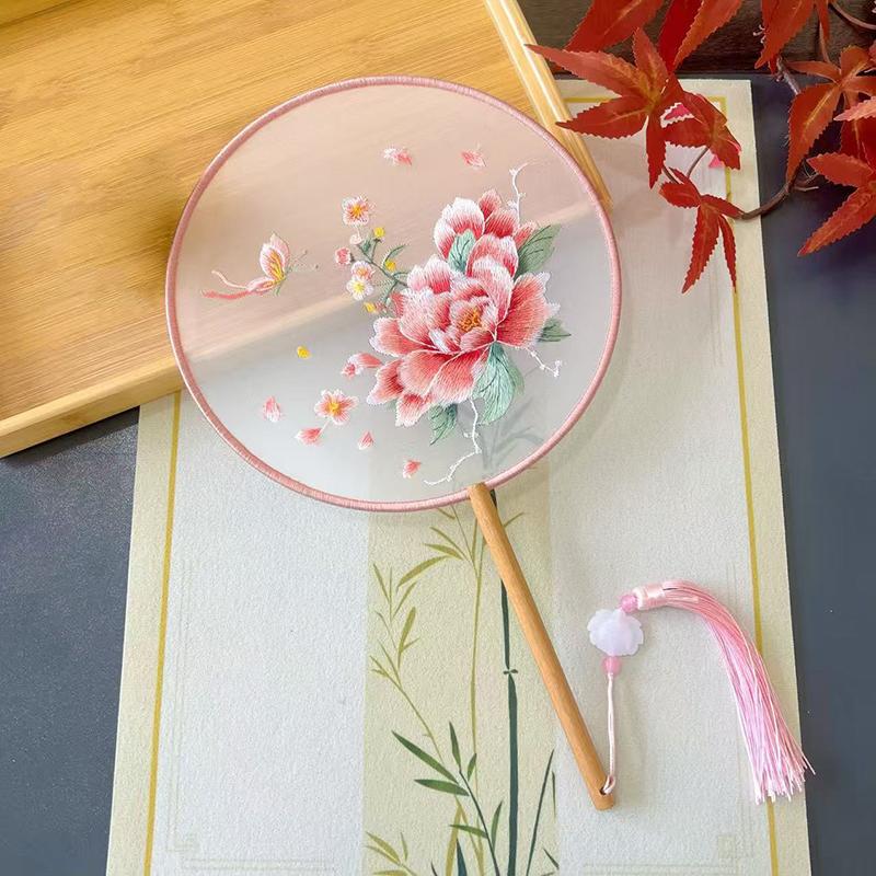 Vintage Doppelseitiger Fächer Blume Stickerei Handfächer Traditionelle Chinesische Kunst Handwerk Hanfu Tanzparty Zubehör Performance Requisiten