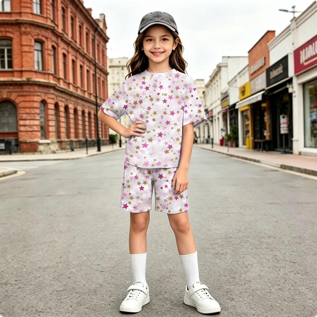 Kids Printed Round Neck Short Sleeve T-Shirt and Pants Set, Cute Casual Outfit for Boys and Girls