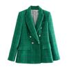 Grüner doppelreihiger Damenblazer, Beige, Schwarz, Rote Damenanzugjacke, Frühjahrs-Vintage-Damenmäntel