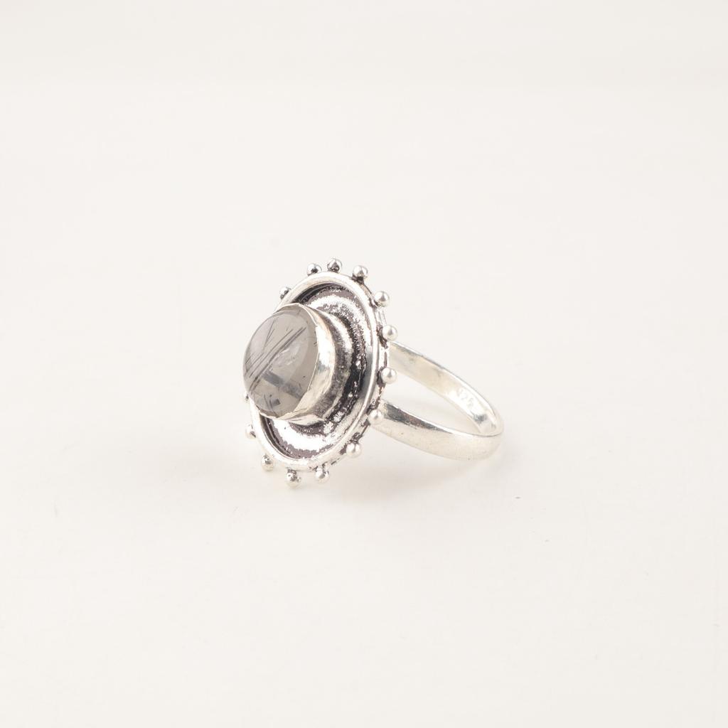 Natural Black Rutile Gemstone 925 Sterling Silver Jewelry Handmade Ring For Gift RR-49-31