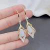 Popular Earrings New High-end Ear Hooks Green Opal Rhombus Earrings Niche Light Luxury Design Earrings