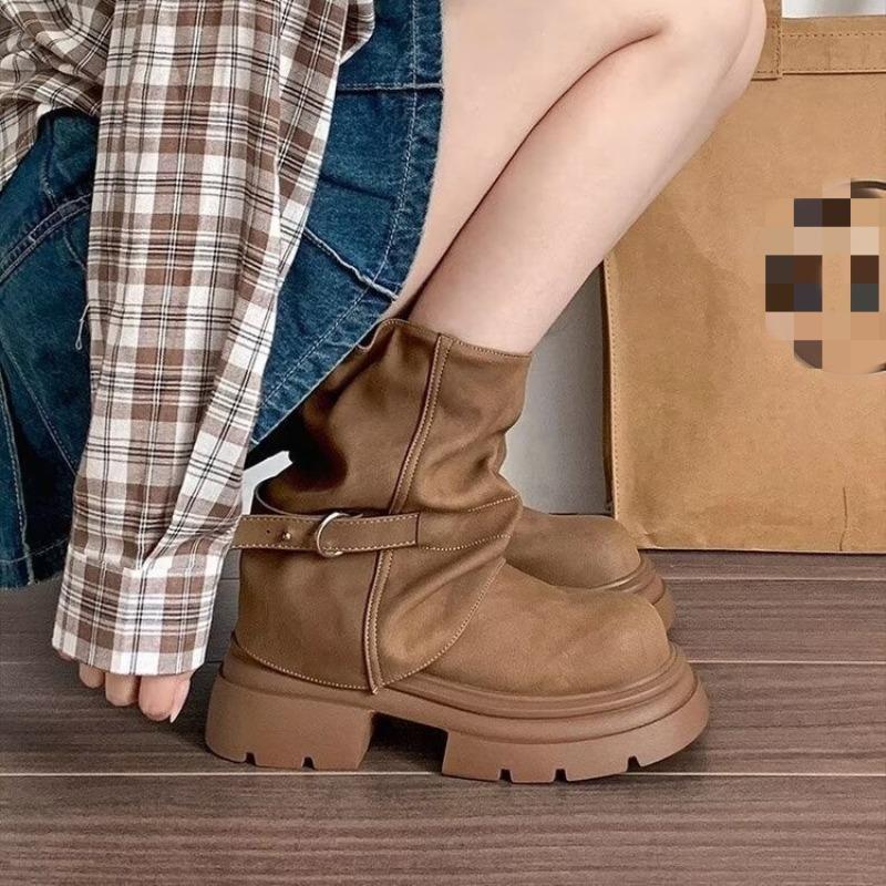 Height-increasing platform Martin boots women's autumn new fashion retro thick heel brown stacking boots short trouser boots