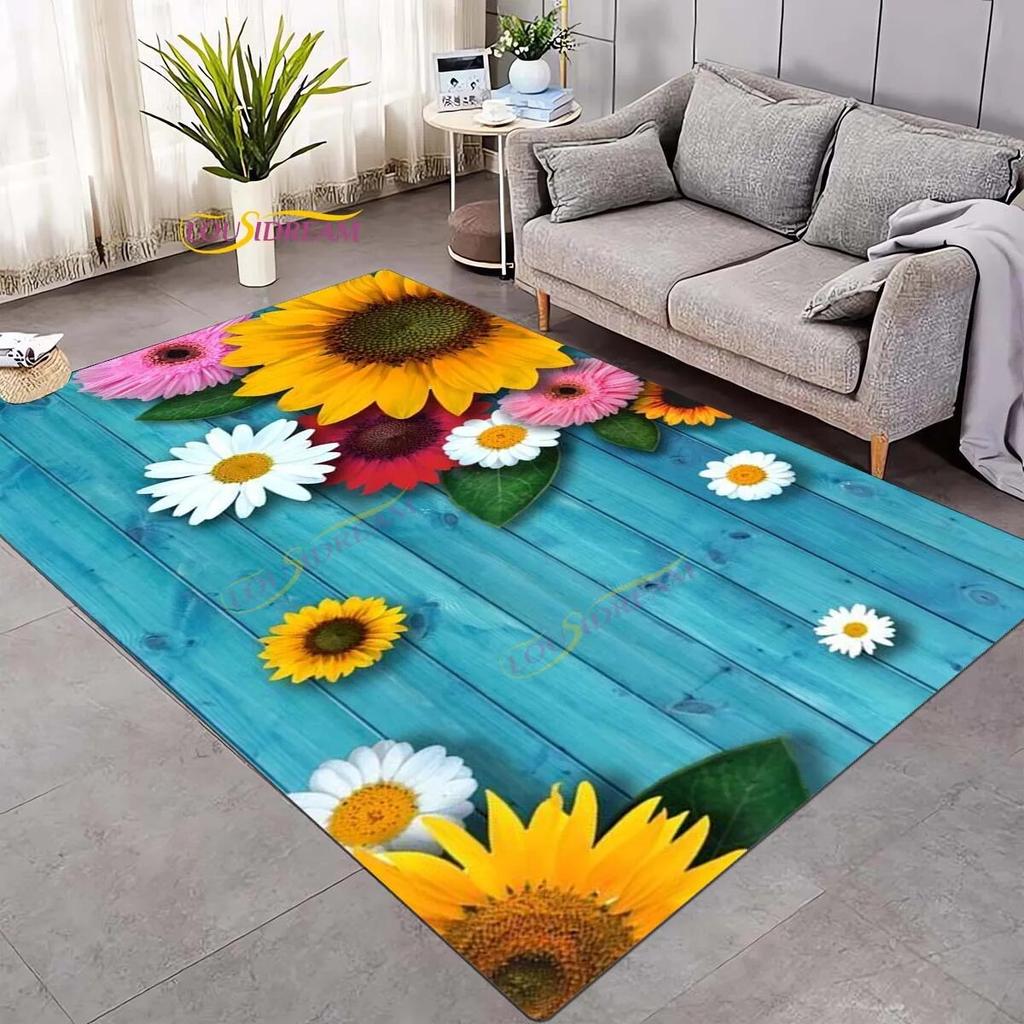 Koberec 3D Daisy Flowers Butterflies Velkoplošné koberce Barevný Butterfly Sunflower Koberec do obývacího pokoje Ložnice Herna Domácí dekorace